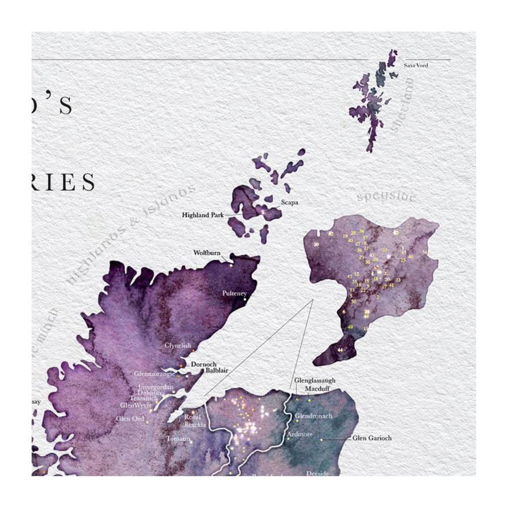 Watercolour Whisky Distillery Map