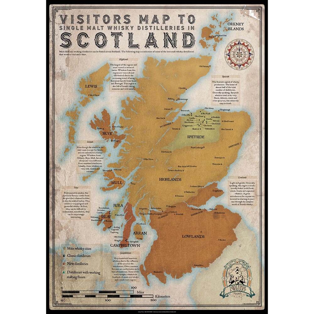 Whisky Distillery Visitors Map - A2 Poster